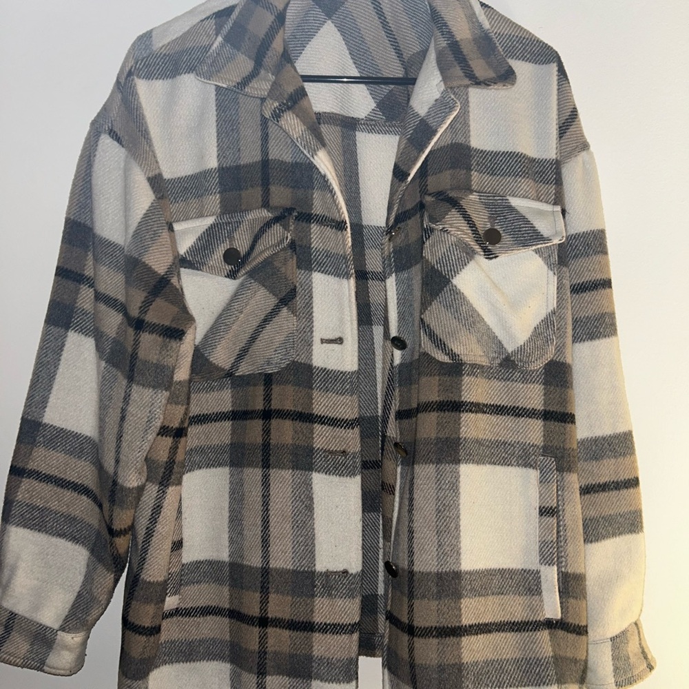 Workshop Republic Clothing Brown and White Plaid Utility Jacket